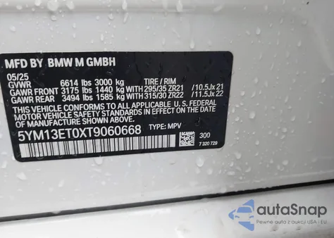 2026 BMW X5 M Competition z USA, uszkodzony, nr VIN 5YM13ET0XT9060668